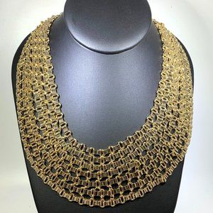 Gold Tone Link Wide Statement Necklace Vintage